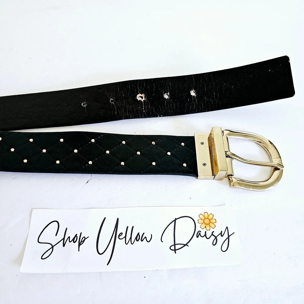 Womens Reversible Black‎ Gold Studded Diamond Belt 40 inches Long - B384.1